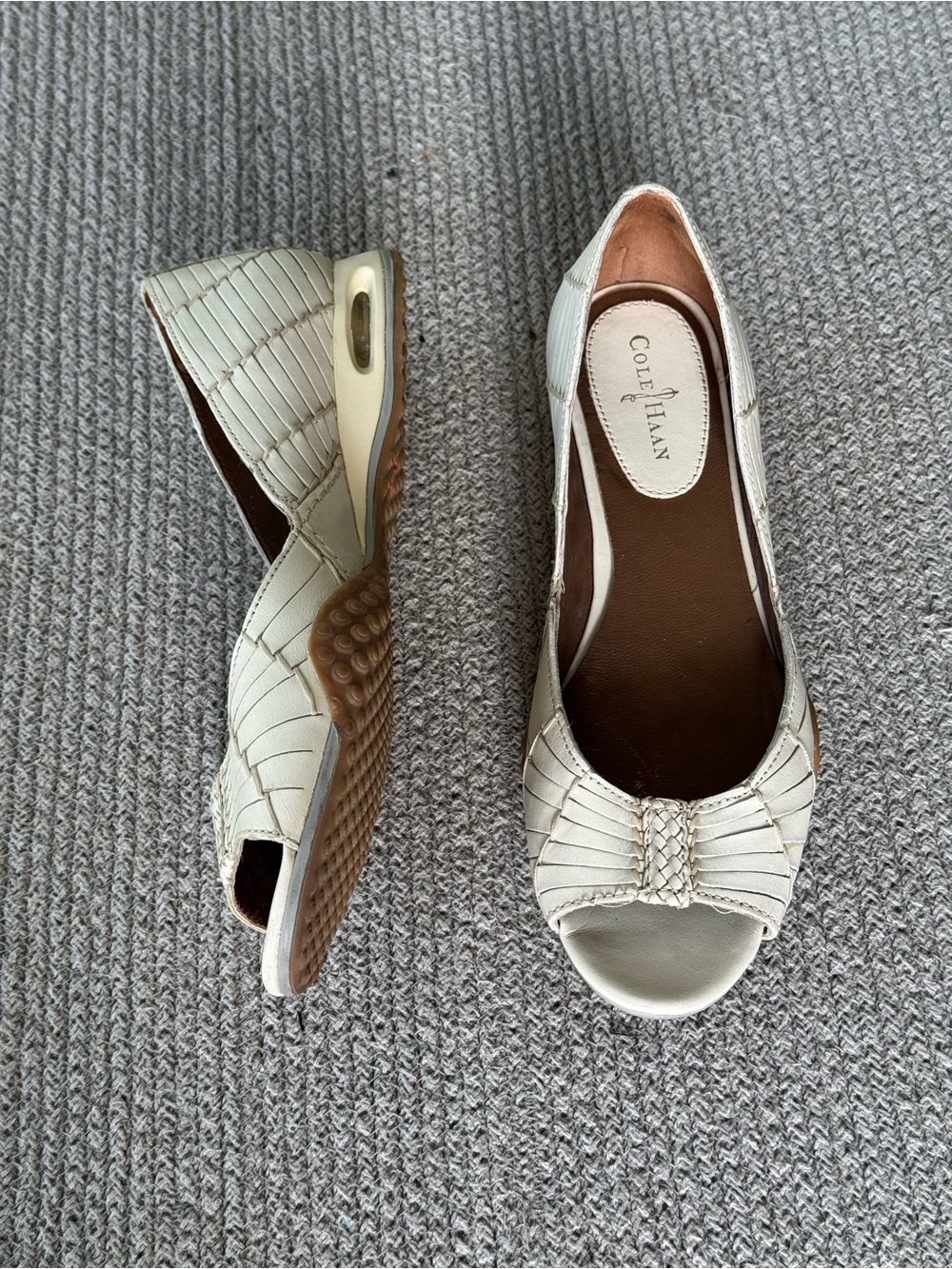 Cole Haan Women's White Woven Peep-Toe Wedge Sandals - Picture 10 of 10